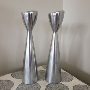 Set of 2 Pewter Silver Toned Candle Sticks Nambe? Danish Vintage